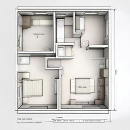 A detailed drawing of a two-bedroom house