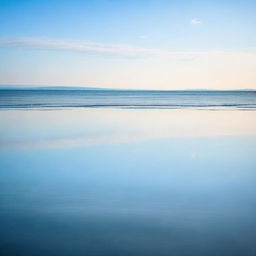 A serene landscape featuring a calm sea under a clear blue sky