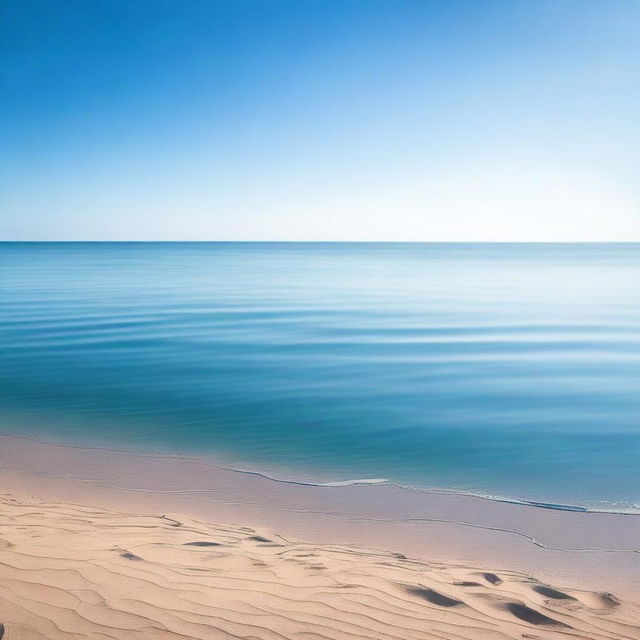 A serene landscape featuring a calm sea under a clear blue sky