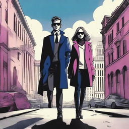 A young female and a young male character from the Umbrella Academy, both with the ability to control time