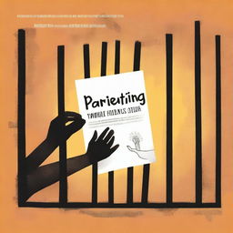 A book cover for 'Parenting While Incarcerated' depicting inmate hands holding a child's drawing, viewed from behind prison bars