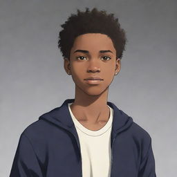 A black teenage male character portrayed in an anime style