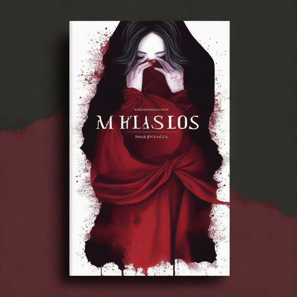 A cover design with a dark red background, featuring women with bloodstained clothes or surroundings