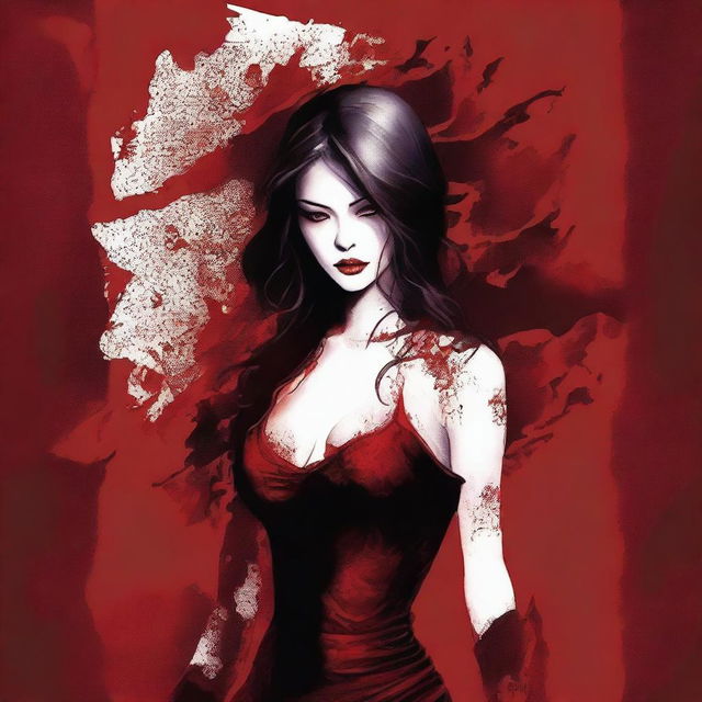A cover design with a dark red background, featuring women with bloodstained clothes or surroundings