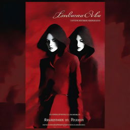 A cover design with a dark red background, featuring women with bloodstained clothes or surroundings