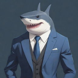 An anime style shark, elegantly dressed in a suit