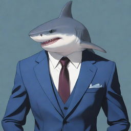 An anime style shark, elegantly dressed in a suit