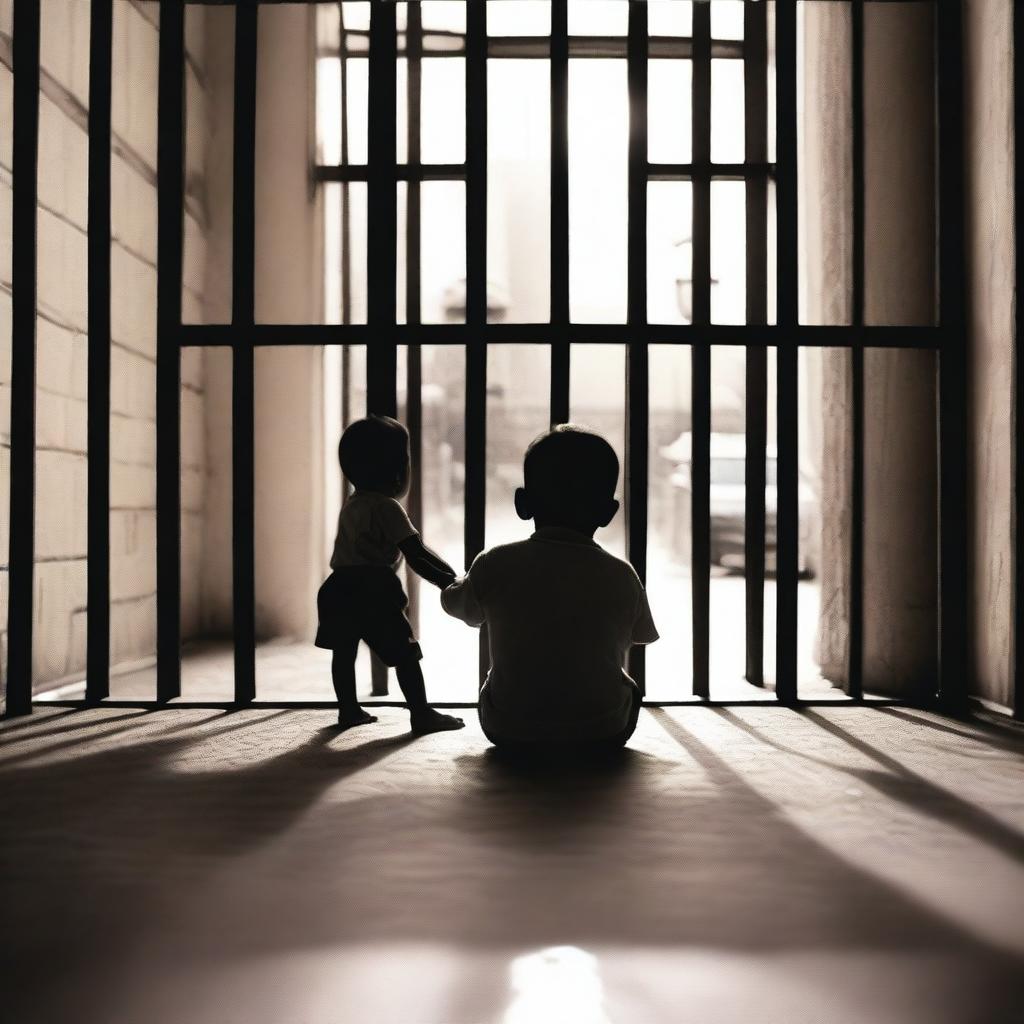 A touching image of a child holding a parent's hand through prison bars