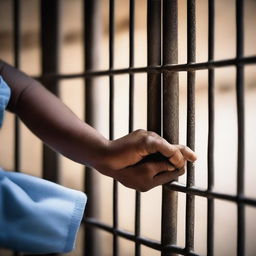 A touching image of a child holding a parent's hand through prison bars