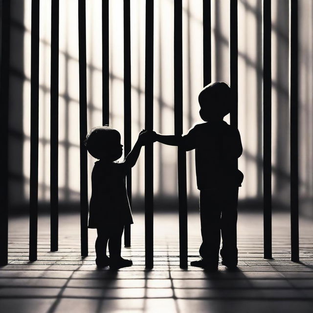 A touching image of a child holding a parent's hand through prison bars