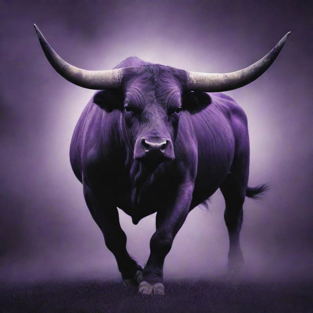 An image of a powerful bull, rendered in shades of deep purple, radiating an aura of mystery and intrigue.