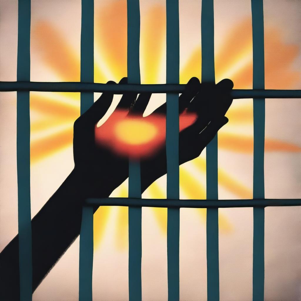 A touching image of an incarcerated parent's hands holding a picture colored by a child, viewed from inside the prison cell looking out through the bars