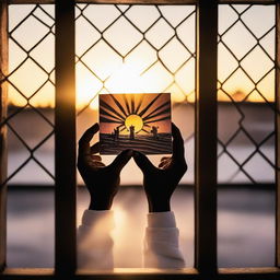 A poignant image showing only the arms and hands of an incarcerated parent holding a picture made by a child