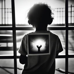 A poignant image showing only the arms and hands of an incarcerated parent holding a picture made by a child