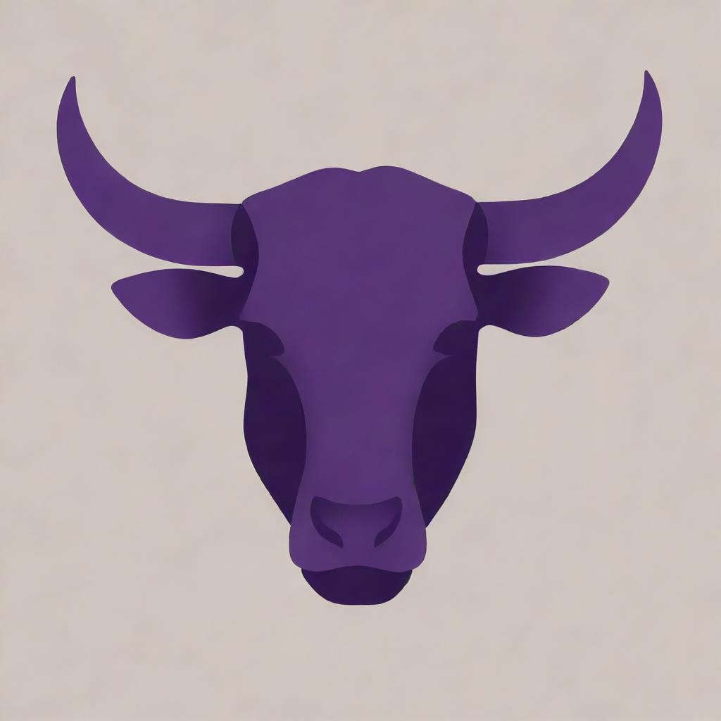 A minimalist design of a bull's head rendered in shades of deep purple, exuding simplicity and style.