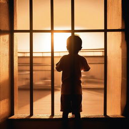 A heartfelt image showing an incarcerated parent from behind, holding a picture made by a child