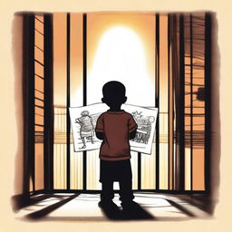 A touching image showing an incarcerated parent from behind, holding a child's drawing