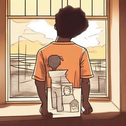 A touching image showing an incarcerated parent from behind, holding a child's drawing