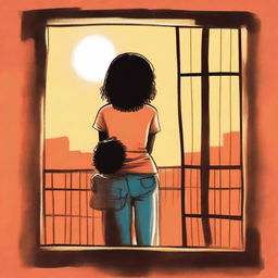 A book cover depicting an incarcerated parent from behind, holding a child's drawing