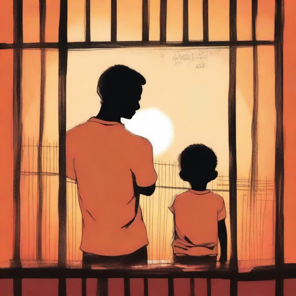 A book cover depicting an incarcerated parent from behind, holding a child's drawing