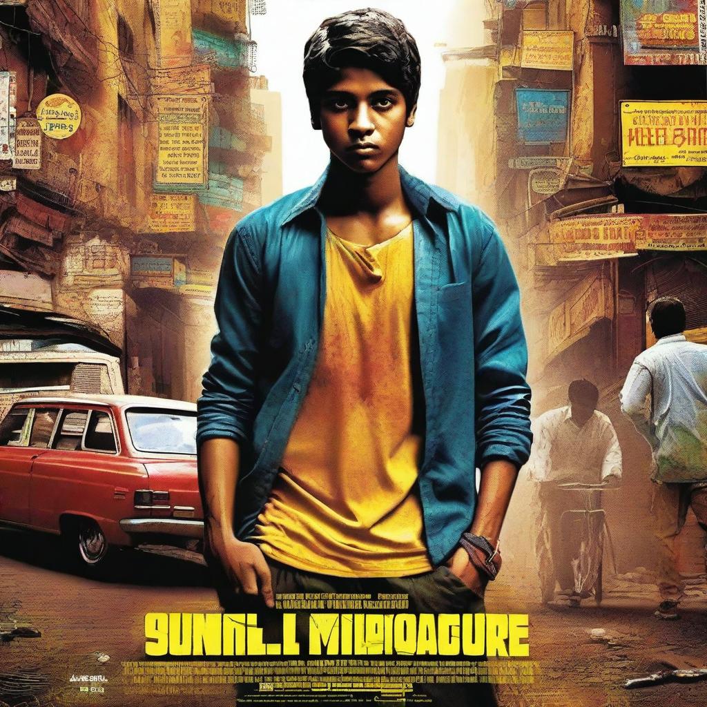 Create a unique and different movie poster for the famous Bollywood movie SLUMDOG MILLIONAIRE