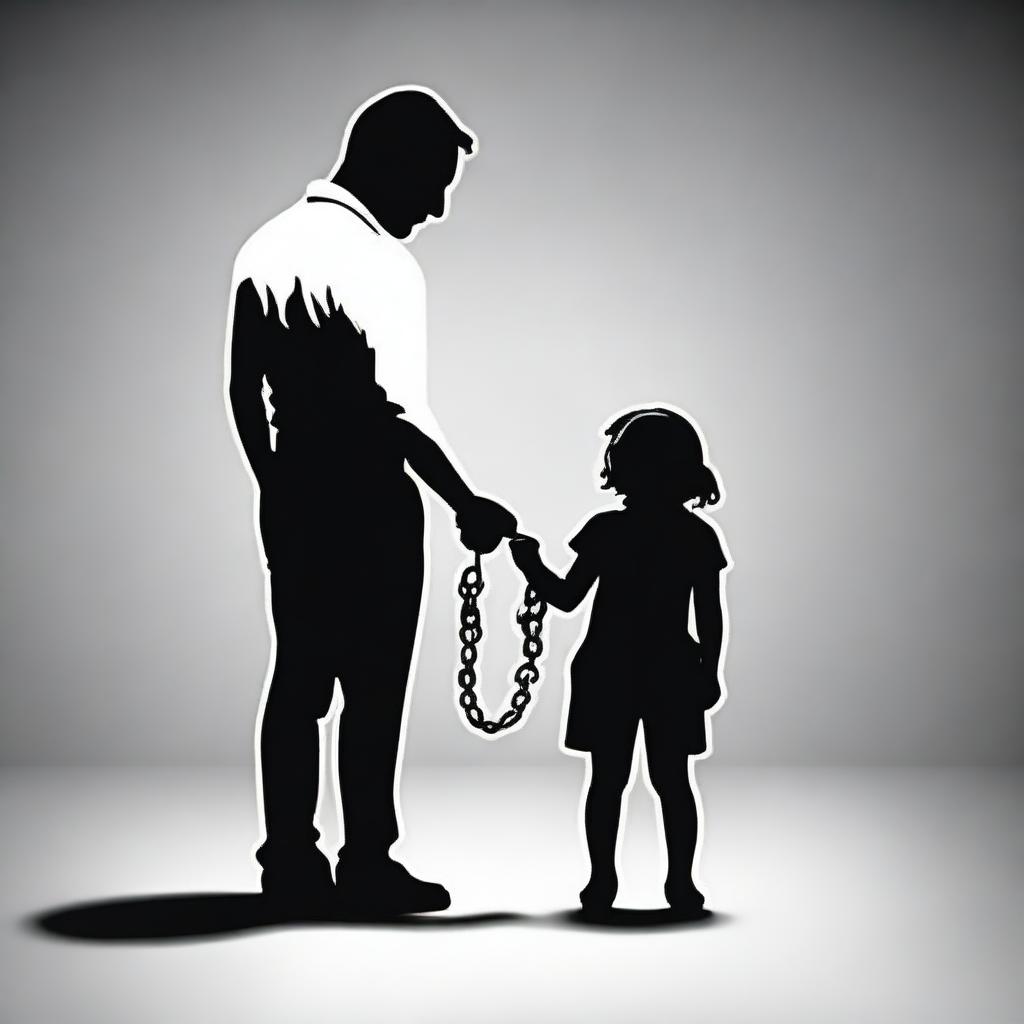 An emotional image of a child and parent both in handcuffs, standing close to each other