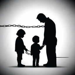 An emotional image of a child and parent both in handcuffs, standing close to each other