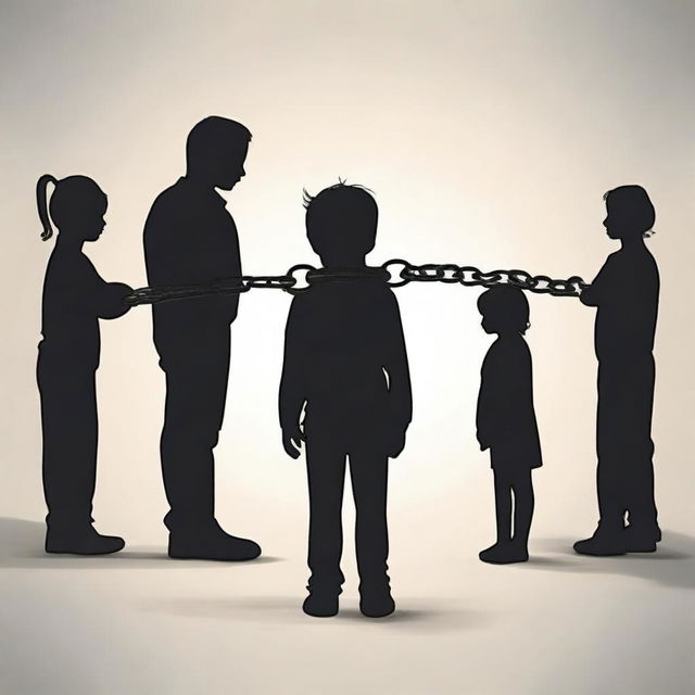 An emotional image of a child and parent both in handcuffs, standing close to each other