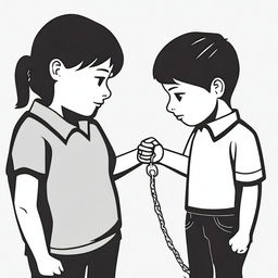 An emotional image of a child and parent both in handcuffs, standing close to each other