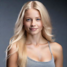 A highly detailed and professional studio photo featuring a cute fit blonde girl with long hair