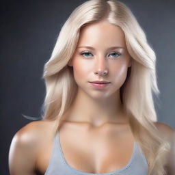 A highly detailed and professional studio photo featuring a cute fit blonde girl with long hair