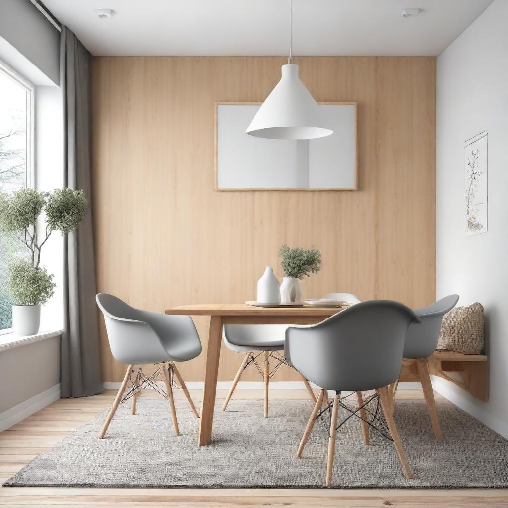 Diseño de interiores para un comedor con un estilo nórdico y acogedor