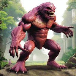 Seorang karakter mendapatkan kekuatan monster dengan latar belakang yang penuh energi dan efek magis