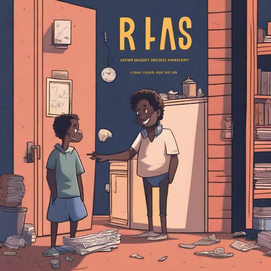 Create an animated style book cover for a fictional financial story titled 'From Rags to Riches: The Journey of Lucas'