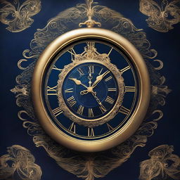Create a fantasy-themed image with dark blue and gold accents