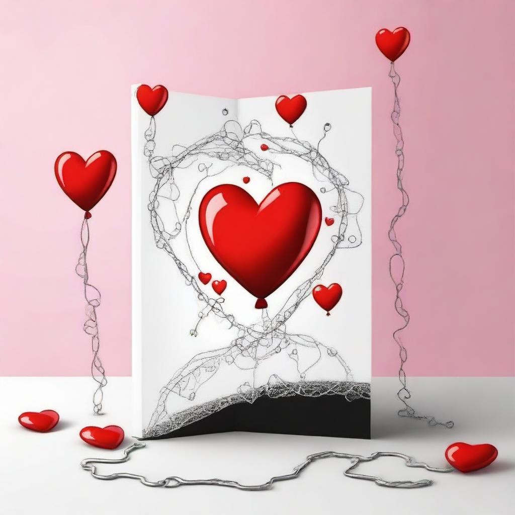 Create a book cover featuring a mix of hearts, chains, balloons, mirrors, and magnetic attraction imagery