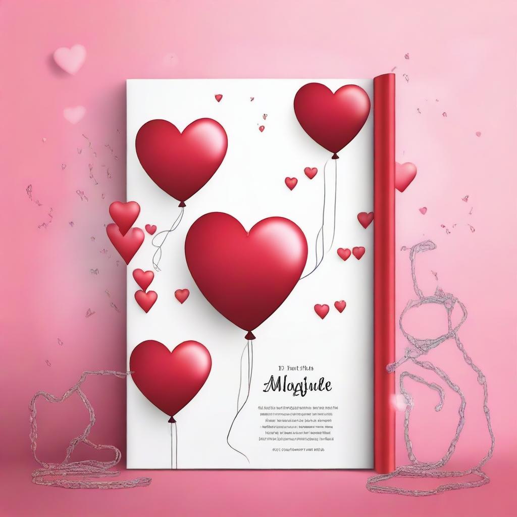 Create a book cover featuring a mix of hearts, chains, balloons, mirrors, and magnetic attraction imagery