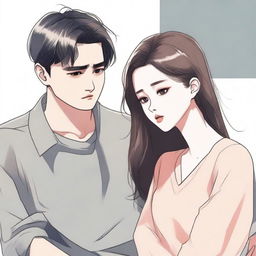 A depiction of Mingyu and his girlfriend, showing them as a miserable couple