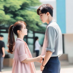 Kim Mingyu and a girl standing together but not looking at each other