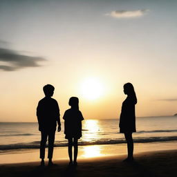 Kim Mingyu and a girl facing the beach at sunset, appearing as black silhouettes