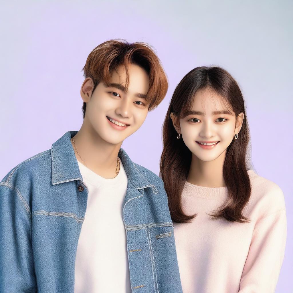 Kim Mingyu from the K-pop group Seventeen standing next to a girl