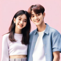 Kim Mingyu from the K-pop group Seventeen standing next to a girl