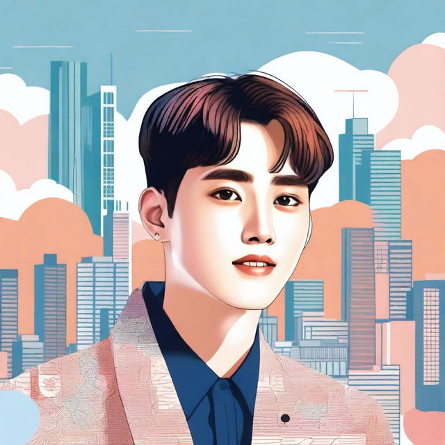 A detailed illustration of Kim Mingyu, a member of the Korean boy group Seventeen