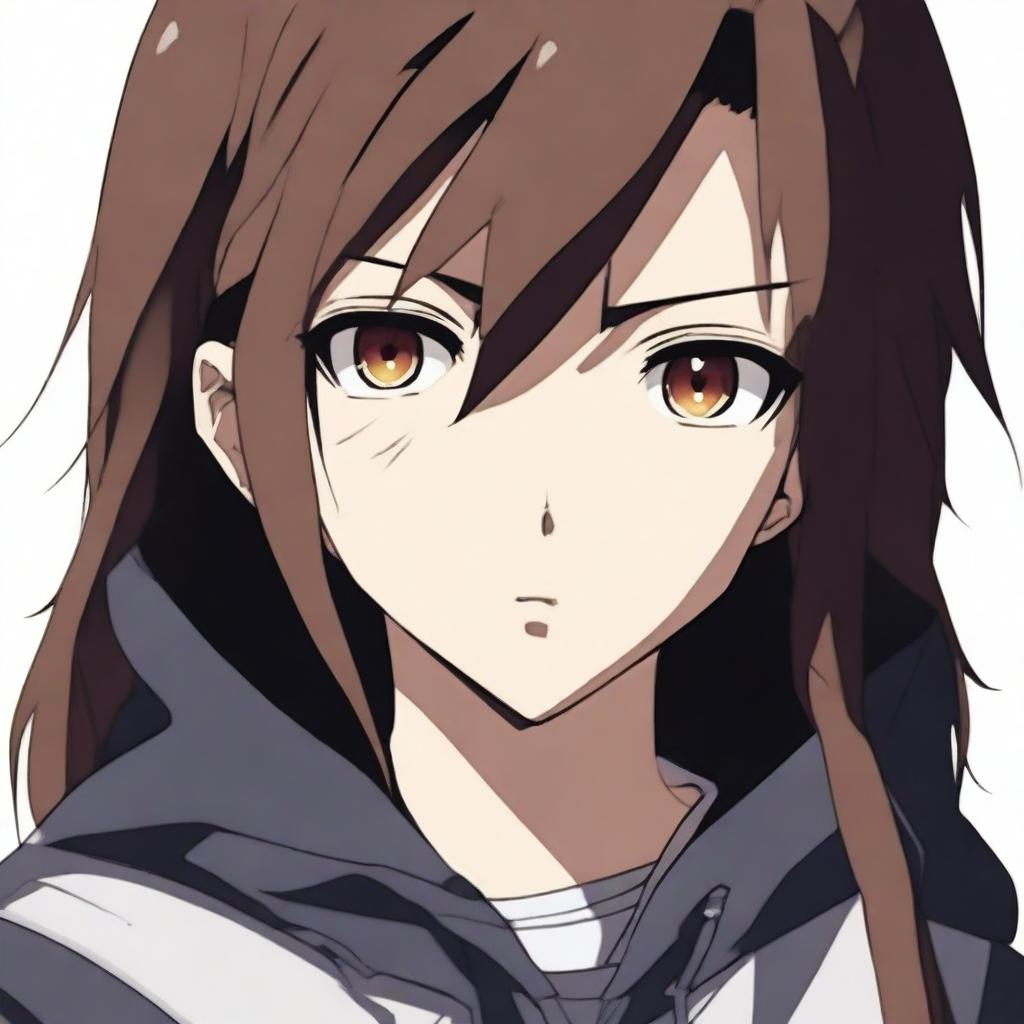 An anime girl, approximately 16 years old, with dark brown hair and brown eyes