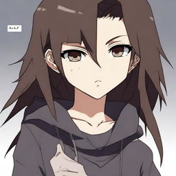 An anime girl, approximately 16 years old, with dark brown hair and brown eyes