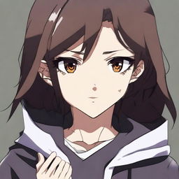 An anime girl, approximately 16 years old, with dark brown hair and brown eyes