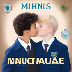 Create a mature-themed book cover featuring two boys kissing