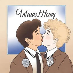 Create a mature-themed book cover featuring two boys kissing