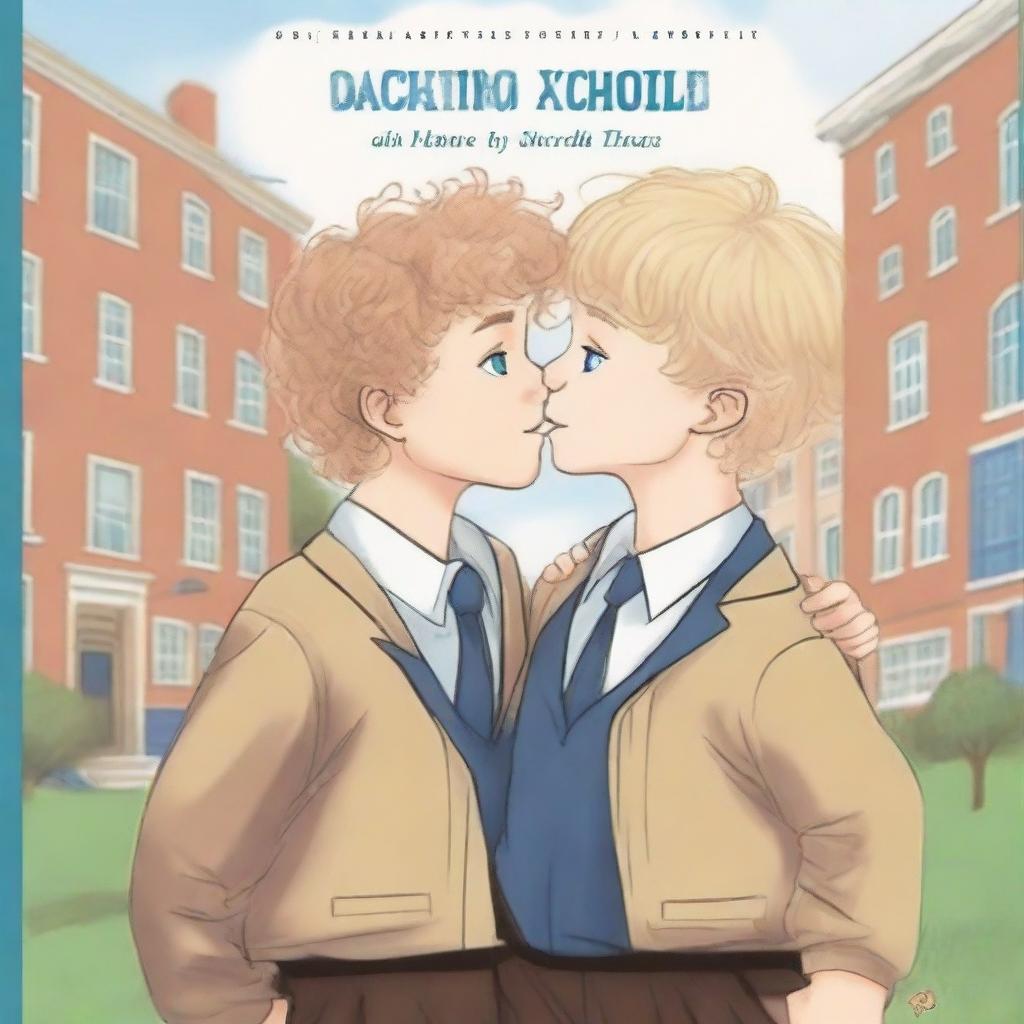 Create a mature-themed book cover featuring two boys kissing