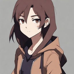 An anime girl, around 16 years old, with dark brown hair and brown eyes